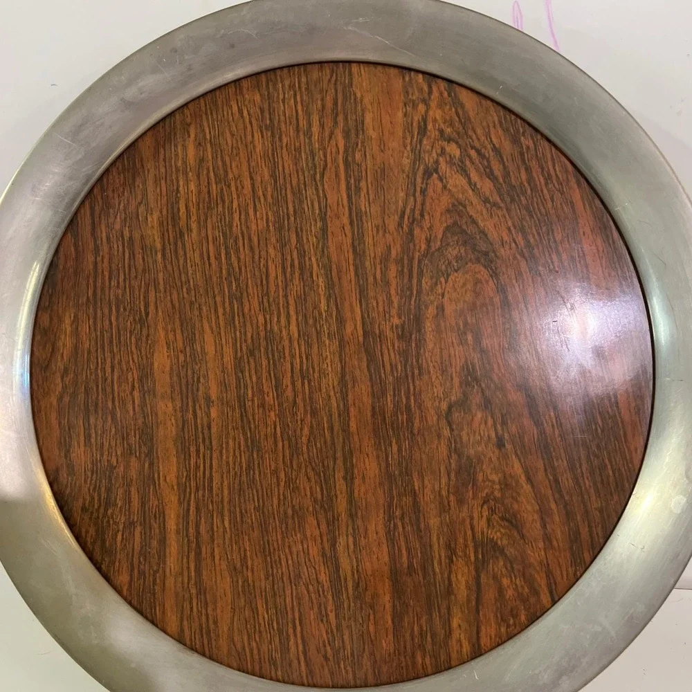 Vintage Kirk Stieff Pewter Wood Grain‎ Tray 14 in formica laminate cocktail MCM